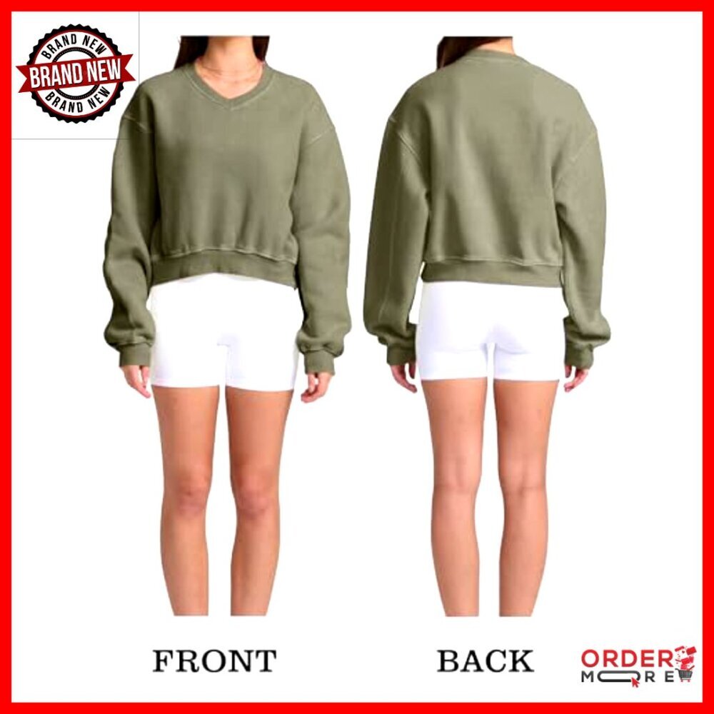 Women's Athletic Hoodie V-Neck Long Sleeve Fleece Sweatshirt Acid Wash - Picture 3 of 7